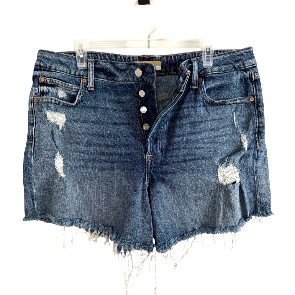 Maurices Cheeky‎ Denim Shorts 16 Blue High Rise Distressed Button Fly Raw Hem